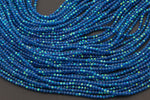 2mm or 3mm Crystal Round -2 or 5 or 10 STRANDS- Extra Fine-14 inches long about 100+ Beads - Topaz Blue AB