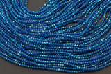 2mm or 3mm Crystal Round -2 or 5 or 10 STRANDS- Extra Fine-14 inches long about 100+ Beads - Topaz Blue AB