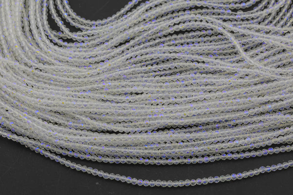2mm or 3mm Crystal Round -2 or 5 or 10 STRANDS- Extra Fine-14 inches long about 100+ Beads - Mystic Clear