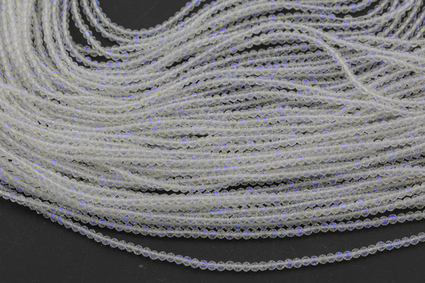 2mm or 3mm Crystal Round -2 or 5 or 10 STRANDS- Extra Fine-14 inches long about 100+ Beads - Mystic Clear