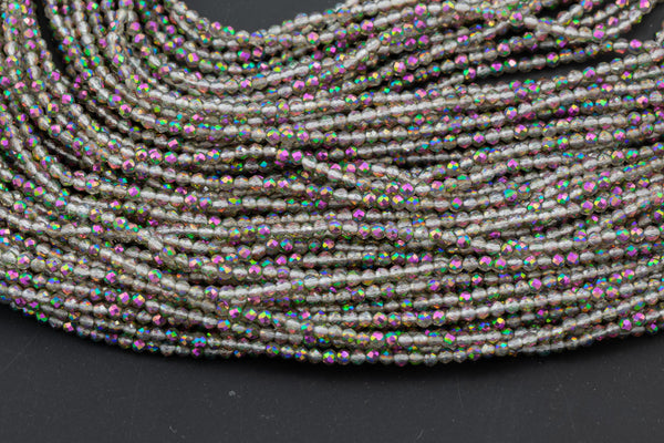 2mm or 3mm Crystal Round -2 or 5 or 10 STRANDS- Extra Fine-14 inches long about 100+ Beads - Half Perry
