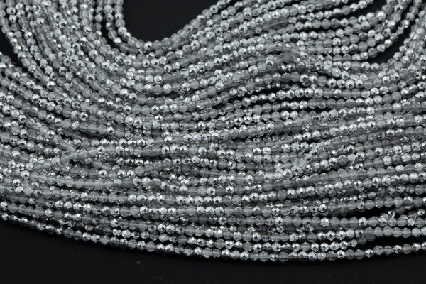 2mm or 3mm Crystal Round -2 or 5 or 10 STRANDS- Extra Fine-14 inches long about 100+ Beads - Half Silver