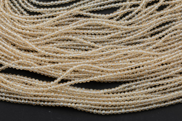 2mm or 3mm Crystal Round -2 or 5 or 10 STRANDS- Extra Fine-14 inches long about 100+ Beads - Mystic Champagne