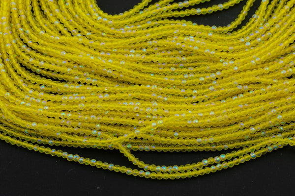 2mm or 3mm Crystal Round -2 or 5 or 10 STRANDS- Extra Fine-14 inches long about 100+ Beads - Yellow AB