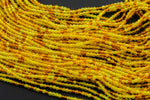 2mm or 3mm Crystal Round -2 or 5 or 10 STRANDS- Extra Fine-14 inches long about 100+ Beads - Multi Yellow