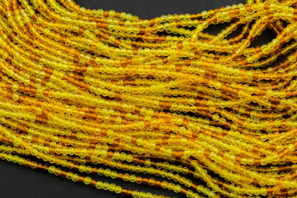 2mm or 3mm Crystal Round -2 or 5 or 10 STRANDS- Extra Fine-14 inches long about 100+ Beads - Multi Yellow