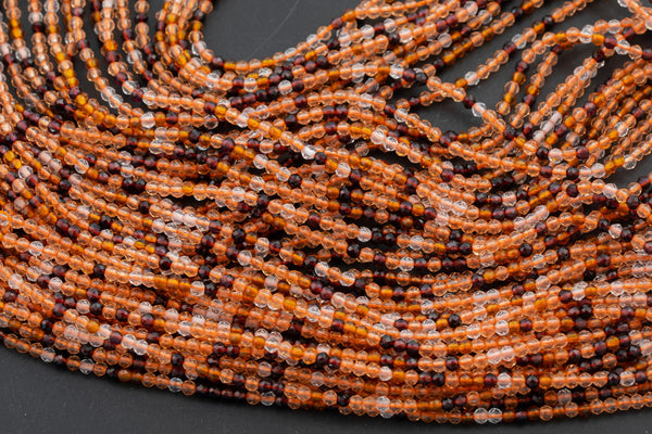 2mm or 3mm Crystal Round -2 or 5 or 10 STRANDS- Extra Fine-14 inches long about 100+ Beads - Multi Brown