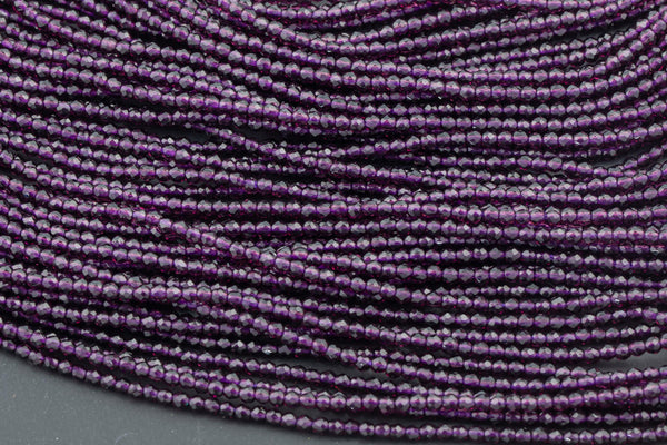 2mm or 3mm Crystal Round -2 or 5 or 10 STRANDS- Extra Fine-14 inches long about 100+ Beads - Purple