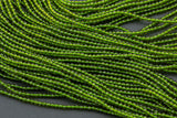 2mm or 3mm Crystal Round -2 or 5 or 10 STRANDS- Extra Fine-14 inches long about 100+ Beads - Olive Green