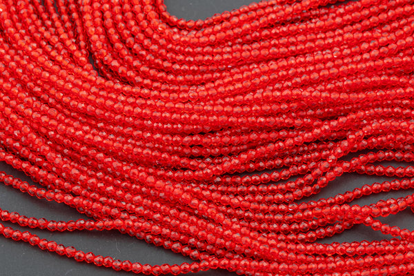 2mm or 3mm Crystal Round -2 or 5 or 10 STRANDS- Extra Fine-14 inches long about 100+ Beads - Red