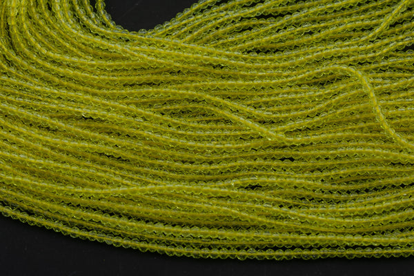 2mm or 3mm Crystal Round -2 or 5 or 10 STRANDS- Extra Fine-14 inches long about 100+ Beads - Yellow