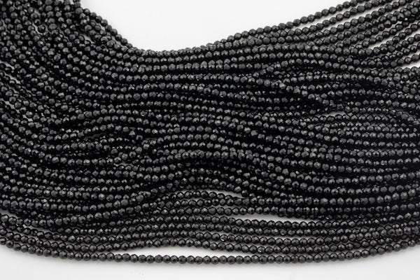 2mm or 3mm Crystal Round -2 or 5 or 10 STRANDS- Extra Fine-14 inches long about 100+ Beads - Black