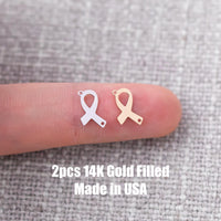 2pcs Gold Filled Cancer Ribbon Connector - 14K GF / Sterling Silver Awareness Ribbon Connectors Breast Cancer Bracelet Permanent Jewelry
