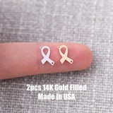 2pcs Gold Filled Cancer Ribbon Connector - 14K GF / Sterling Silver Awareness Ribbon Connectors Breast Cancer Bracelet Permanent Jewelry