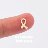 2pcs Gold Filled Cancer Ribbon Connector - 14K GF / Sterling Silver Awareness Ribbon Connectors Breast Cancer Bracelet Permanent Jewelry