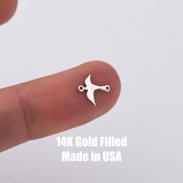 Seagull Flying Bird Sea Gull Swallow Swift Permanent Jewelry Connector Charm 14kt gold filled or Sterling Silver - Made in the USA - Custom