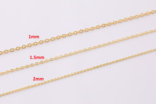 14K Dainty Gold PVD Ion Plated Chain 1mm 1.5mm 2mm Tarnish Resistant by the Yard