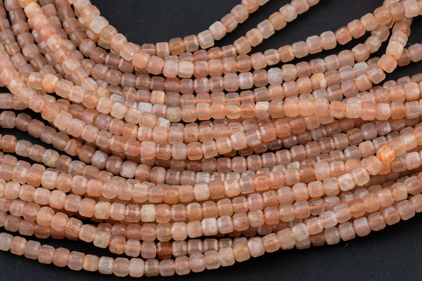 Natural Pink Sunstone Faceted Cube Beads Size 3mm 15.5" Strand