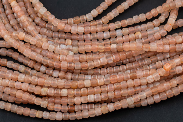 Natural Pink Sunstone Faceted Cube Beads Size 3mm 15.5" Strand