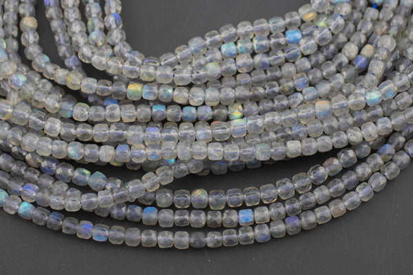 Natural Labradorite Faceted Cube Beads Size 4mm 15.5" Strand