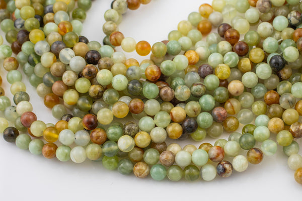 Natural Flower Jade Beads High Quality in Smooth Round 12mm- Full 15.5 Inch Strand Gemstone Beads