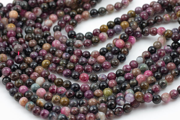 Natural Watermelon Tourmaline High Quality in Round, 4mm, 6mm, 8mm, 10mm AAA Quality Smooth Gemstone Beads