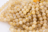Natural Golden Rutile Quartz 4mm 6mm 8mm 10mm 12mm Round Gold Yellow Rutilated Quartz Beads Tons of Sharp Rutile Hair Needle 15.5" Strand