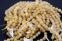 Natural Golden Rutile Quartz 4mm 6mm 8mm 10mm 12mm Round Gold Yellow Rutilated Quartz Beads Tons of Sharp Rutile Hair Needle 15.5" Strand