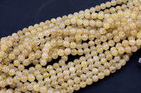 Natural Golden Rutile Quartz 4mm 6mm 8mm 10mm 12mm Round Gold Yellow Rutilated Quartz Beads Tons of Sharp Rutile Hair Needle 15.5" Strand