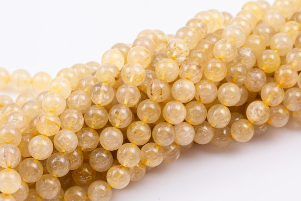 Natural Golden Rutile Quartz 4mm 6mm 8mm 10mm 12mm Round Gold Yellow Rutilated Quartz Beads Tons of Sharp Rutile Hair Needle 15.5" Strand