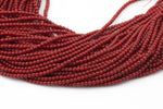 2mm or 3mm Crystal Round -2 or 5 or 10 STRANDS- Extra Fine-15.5 inches long about 100+ Beads - Dark Red Coral