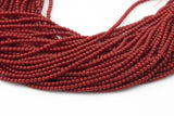 2mm or 3mm Crystal Round -2 or 5 or 10 STRANDS- Extra Fine-15.5 inches long about 100+ Beads - Dark Red Coral