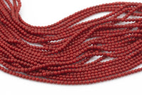 2mm or 3mm Crystal Round -2 or 5 or 10 STRANDS- Extra Fine-15.5 inches long about 100+ Beads - Dark Red Coral