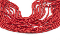 2mm or 3mm Crystal Round -2 or 5 or 10 STRANDS- Extra Fine-15.5 inches long about 100+ Beads - Red Coral