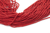 2mm or 3mm Crystal Round -2 or 5 or 10 STRANDS- Extra Fine-15.5 inches long about 100+ Beads - Red Coral