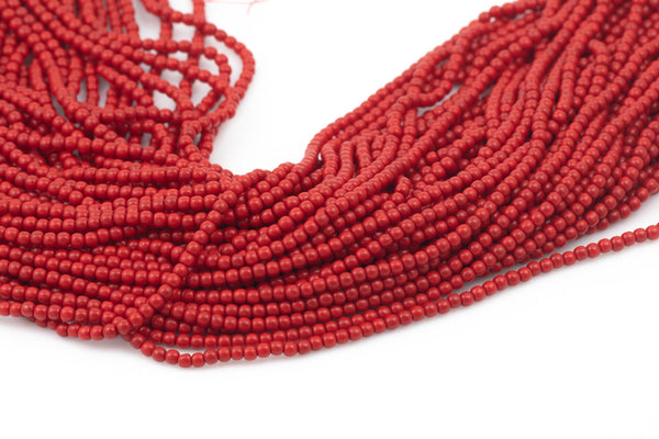 2mm or 3mm Crystal Round -2 or 5 or 10 STRANDS- Extra Fine-15.5 inches long about 100+ Beads - Red Coral