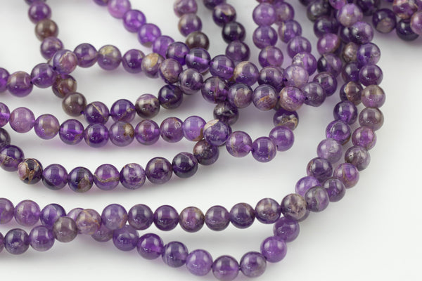 Natural AMETHYST Beads Gemstone Beads - Round 6mm, 8mm, 10mm-Full Strand 15.5 inch Strand Smooth