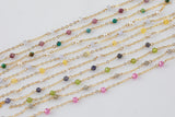 Gold filled Gemstone Cable Satellite Chain Permanent Jewelry and gemstones- 16mm spacing 2-4mm stone Chain Made in House- 7 inches per order