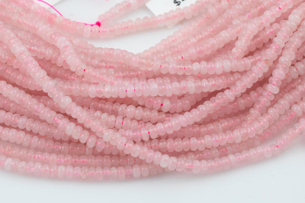 Rose Quartz- High Quality in Smooth Saucer Roundel, 4mm Flat Rondel 15 Inches Thin Roundel