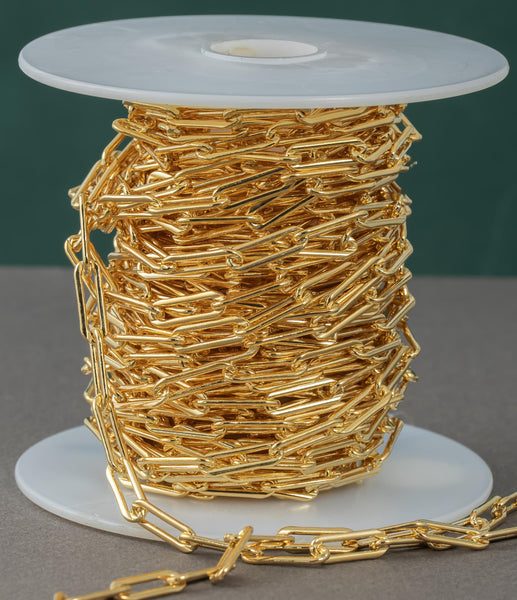 Gold Filled Flat Tubed Chain, 5x15mm links, USA Made , Wholesale, USA Made, Chain by foot- Chunky Paper Clip Chain Permanent Jewelry Chain
