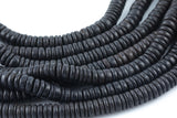 Black Coconut Wood Heishi Roundel Shaped Beads - Sold by 15.5" Strands Gemstone Beads