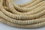 White Coconut Wood Heishi Roundel Shaped Beads with 1.5mm Holes - Sold by 15.5" Strands Gemstone Beads