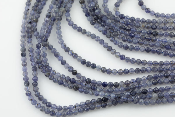 Natural Iolite Quartz Beads Full Strands-15.5 inches-3mm or 4mm- Nice Size Hole- Diamond Cutting, High Facets-Sparkly-Faceted Round