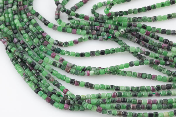 Natural Ruby Zoisite Faceted Cube Beads Size 2.5mm 15.5" Strand