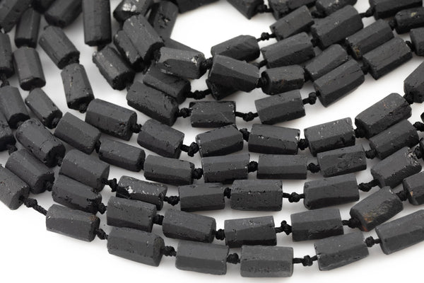 Black Tourmaline- Freeform Barrel Beads- High Quality- 9x13mm- Full Strand 16" - 24 Pieces