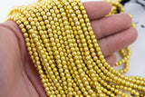 Gorgeous Matte YELLOW Gold Hematite Smooth Round Loose Beads - Natural Hematite Gold Plated 4mm 6mm 8mm 10mm 12mm Full Strand 16"