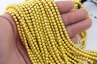 Gorgeous Matte Gold Hematite Smooth Round Loose Beads - Natural Hematite Gold Plated in 4mm 6mm 8mm 10mm 12mm Full Strand 16" AAA Quality