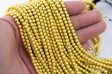 Gorgeous Matte Gold Hematite Smooth Round Loose Beads - Natural Hematite Gold Plated in 4mm 6mm 8mm 10mm 12mm Full Strand 16" AAA Quality