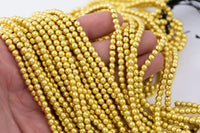 Gorgeous Matte Gold Hematite Smooth Round Loose Beads - Natural Hematite Gold Plated in 4mm 6mm 8mm 10mm 12mm Full Strand 16" AAA Quality