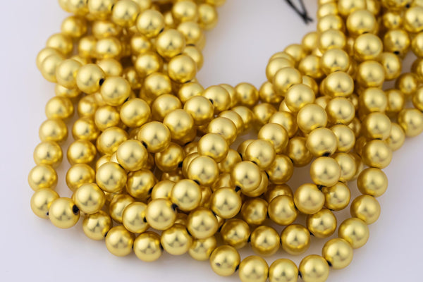Gorgeous Matte Gold Hematite Smooth Round Loose Beads - Natural Hematite Gold Plated in 4mm 6mm 8mm 10mm 12mm Full Strand 16" AAA Quality